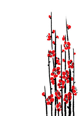 PSD 식물 꽃 여러송이 일러스트 캘리그라피 사람없음 빨간색 매화 국내일러스트 컬러 다수 파일형식