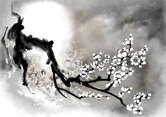 PSD 식물 꽃 여러송이 일러스트 캘리그라피 사람없음 흰색 나뭇가지 매화 국내일러스트 나무 컬러 다수 파일형식