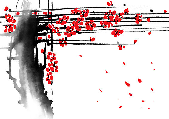 PSD 식물 꽃 여러송이 일러스트 캘리그라피 사람없음 빨간색 매화 국내일러스트 컬러 다수 파일형식