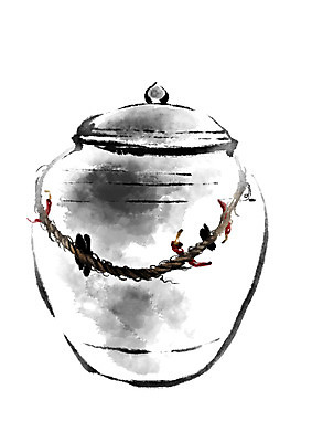 PSD 한국전통 전통 일러스트 캘리그라피 고추 사람없음 한개 항아리 새끼줄 국내일러스트 1 줄 채소 한국 도자기 파일형식