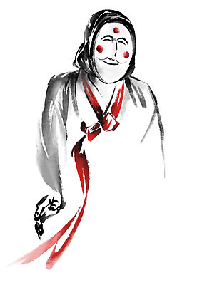 PSD 한국전통 전통 일러스트 캘리그라피 한명 사람 상반신 한복 탈춤 저고리 탈 각시탈 국내일러스트 1 한국 가면 전통의상 전통공연 전통무용 파일형식