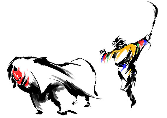 전신 PSD 한국전통 전통 일러스트 캘리그라피 한명 사람 사자 탈춤 탈 사자춤 국내일러스트 1 포유류 한국 가면 춤 전통공연 전통무용 파일형식