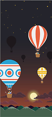 구름 여자 남자 별 일러스트 하늘 불 산 사람 여러명 야외 달 열기구 야간 셀카봉 원페이지 국내일러스트 AI파일 자연요소 다수 항공교통 파일형식 벡터