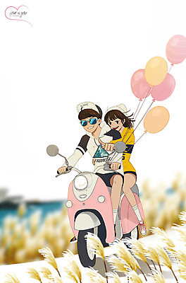 PSD 커플 여자 남자 데이트 일러스트 함께함 갈대 사랑 성인 두명 선글라스 다정 드라이브 오토바이 만화 풍선 설레임 국내일러스트 식물 감정 안경 컨셉 관계 사람 바이크 운전 파일형식