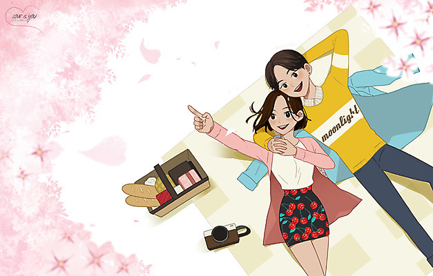 PSD 커플 여자 남자 데이트 일러스트 함께함 사랑 성인 두명 눕기 소풍 바구니 카메라 다정 만화 돗자리 도시락 설레임 국내일러스트 감정 음식 컨셉 관계 모션 사람 전자제품 야외활동 파일형식