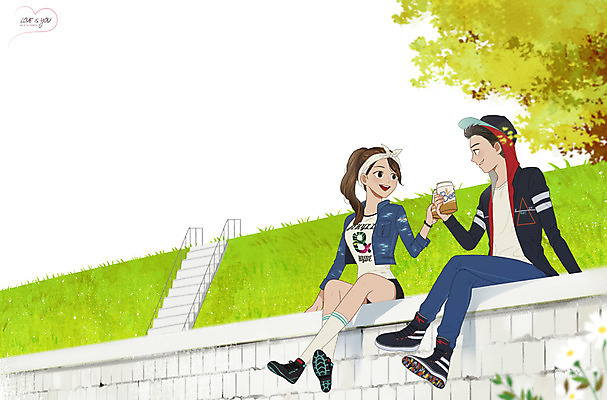 주간 전신 PSD 커플 여자 남자 데이트 일러스트 맥주 함께함 사랑 성인 야외 두명 계단 다정 만화 설레임 국내일러스트 자연요소 감정 컨셉 관계 주류 사람 파일형식