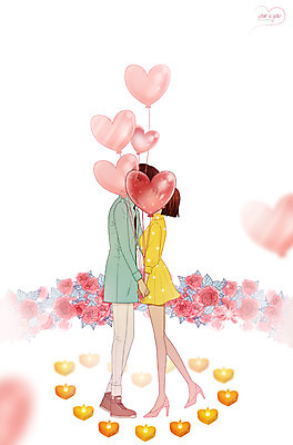 전신 PSD 커플 여자 남자 꽃 데이트 일러스트 촛불 함께함 사랑 이벤트 성인 두명 다정 만화 풍선 설레임 국내일러스트 식물 감정 컨셉 초 관계 사람 파일형식