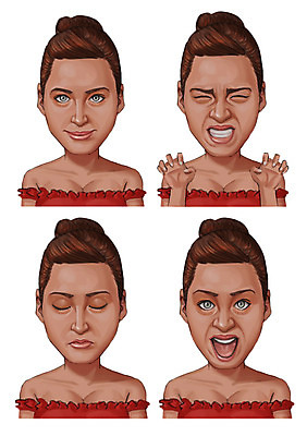 PSD 외국인 여자 감정 일러스트 표정 입벌림 사람 여러명 성인 세트 눈감음 찡그림 올린머리 국내일러스트 헤어스타일 다수 모션 인종 파일형식