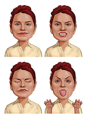 PSD 외국인 여자 감정 일러스트 표정 사람 여러명 성인 세트 눈감음 분노 메롱 올린머리 국내일러스트 헤어스타일 다수 모션 인종 파일형식