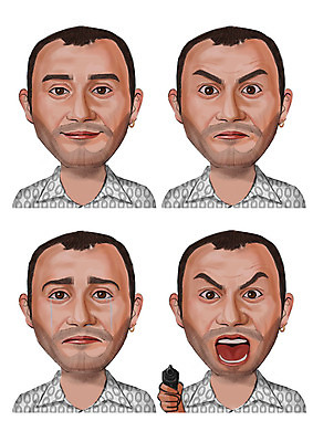PSD 남자 감정 일러스트 수염 표정 사람 여러명 성인 세트 총 슬픔 분노 찡그림 눈물 피어싱 국내일러스트 무기 다수 장신구 파일형식