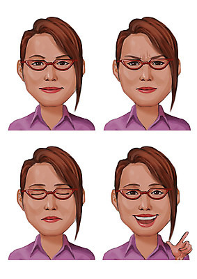 PSD 여자 감정 일러스트 표정 웃음 사람 여러명 성인 세트 눈감음 찡그림 안경낌 국내일러스트 안경 다수 모션 파일형식