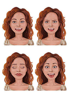 PSD 여자 감정 일러스트 표정 사람 여러명 성인 세트 눈감음 파마 찡그림 국내일러스트 헤어스타일 다수 모션 파일형식