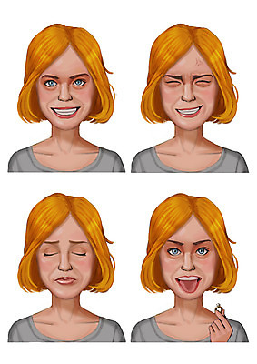 PSD 여자 감정 일러스트 표정 입벌림 미소 사람 여러명 성인 세트 눈감음 단발머리 찡그림 노란머리 다이아몬드반지 국내일러스트 헤어스타일 다수 모션 반지 파일형식