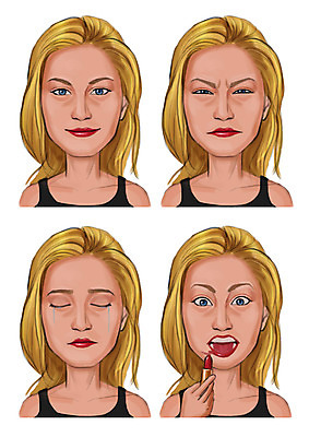 PSD 여자 감정 일러스트 표정 입벌림 사람 여러명 성인 세트 립스틱 슬픔 찡그림 눈물 빨간립스틱 노란머리 국내일러스트 헤어스타일 다수 화장품 파일형식