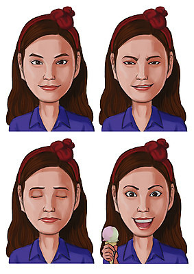 PSD 긴머리 여자 감정 일러스트 아이스크림 표정 사람 여러명 성인 세트 눈감음 머리띠 찡그림 국내일러스트 헤어스타일 다수 장신구 모션 디저트 파일형식