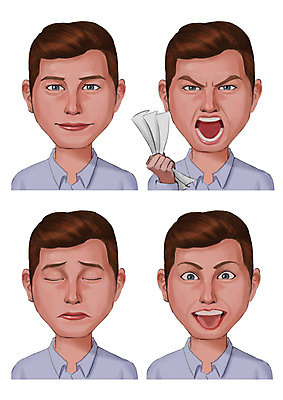 PSD 남자 감정 종이 일러스트 표정 입벌림 사람 여러명 성인 세트 눈감음 슬픔 분노 국내일러스트 다수 모션 파일형식