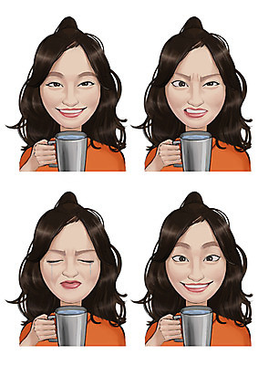 PSD 긴머리 여자 감정 일러스트 표정 웃음 사람 동양인 여러명 성인 세트 찡그림 물컵 눈물 국내일러스트 헤어스타일 다수 인종 컵 파일형식