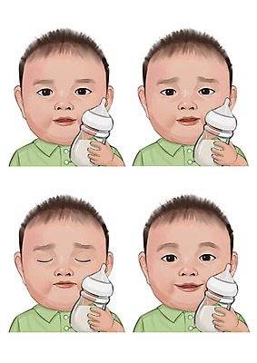 PSD 남자 감정 일러스트 표정 사람 동양인 여러명 세트 눈감음 아기 젖병 국내일러스트 다수 모션 인종 아기용품 파일형식