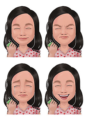 PSD 긴머리 여자 감정 어린이 이어폰 일러스트 표정 웃음 사람 동양인 여러명 세트 눈감음 음악감상 찡그림 눈물 국내일러스트 헤어스타일 음향기기 다수 모션 인종 감상 파일형식