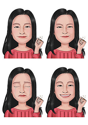 PSD 긴머리 여자 감정 일러스트 표정 미소 사람 동양인 여러명 성인 세트 눈감음 슬픔 찡그림 눈물 국내일러스트 헤어스타일 다수 모션 인종 파일형식