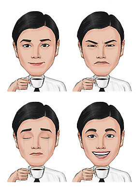 PSD 남자 감정 와이셔츠 일러스트 넥타이 표정 미소 사람 동양인 여러명 성인 세트 슬픔 찡그림 커피잔 눈물 국내일러스트 잡화 커피 다수 셔츠 잔 인종 파일형식
