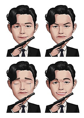 PSD 남자 감정 일러스트 표정 미소 사람 동양인 정장 여러명 성인 세트 총 슬픔 파마 찡그림 눈물 국내일러스트 헤어스타일 옷 무기 다수 인종 파일형식