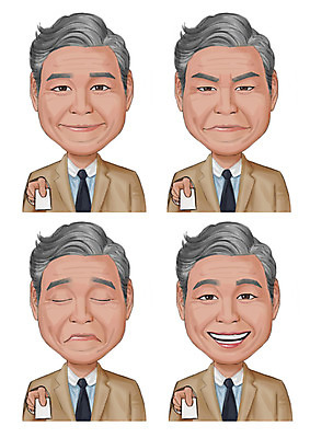 PSD 노년 남자 감정 일러스트 명함 표정 미소 사람 정장 여러명 성인 세트 눈감음 찡그림 국내일러스트 옷 다수 모션 파일형식
