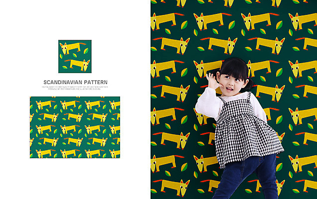 여자 어린이 백그라운드 잎 패턴 일러스트 자연 나뭇잎 북유럽 북유럽스타일 한명 한국인 여우 자연물 목업 국내일러스트 AI파일 식물 1 유럽 무늬 포유류 사람 동양인 생태계 스타일 파일형식 벡터