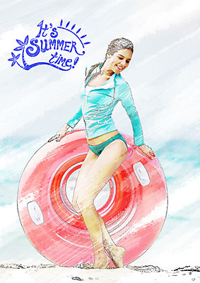 전신 PSD 서양인 외국인 편집이미지 여자 여행 한명 서기 미소 성인 해변 앞모습 여름휴가 바캉스 튜브 성인여자한명만 이미지편집 1 바다 뷰포인트 모션 휴가 표정 사람 인종 여자한명만 성인여자만 파일형식 여름_계절