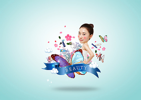 PSD 편집이미지 여자 꽃 나비 포토일러 한명 상반신 20대 성인 옆모습 뷰티 화장품 한국인 립스틱 여자만 성인여자한명만 이미지편집 식물 1 뷰포인트 곤충 사람 동양인 청년 여자한명만 성인여자만 파일형식