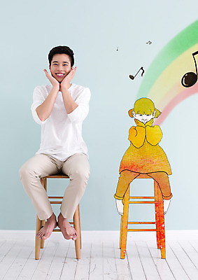 전신 PSD 편집이미지 여자 남자 딸 어린이 가족 서기 미소 앉기 성인 두명 앞모습 한국인 아빠 부녀 이미지편집 뷰포인트 관계 모션 표정 사람 동양인 파일형식