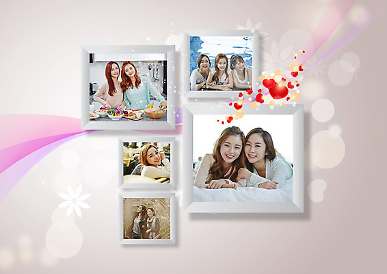 PSD 편집이미지 여자 액자 미소 여러명 상반신 20대 성인 앞모습 친구 한국인 하트 기념사진 성인여자만 이미지편집 모양 뷰포인트 다수 관계 표정 사람 동양인 청년 여자만 성인만 파일형식