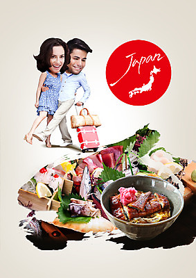 전신 PSD 외국인 편집이미지 여자 남자 서기 성인 두명 앞모습 여행가방 일본 가쯔돈 성인만 이미지편집 아시아 뷰포인트 가방 모션 사람 인종 일본음식 파일형식