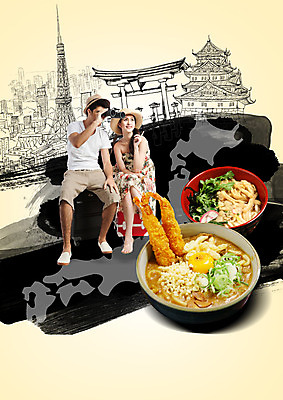 전신 PSD 서양인 편집이미지 커플 여자 남자 앉기 성인 두명 앞모습 일본 라멘 우동 성인만 이미지편집 외국인 아시아 뷰포인트 관계 모션 사람 면류 일본음식 파일형식