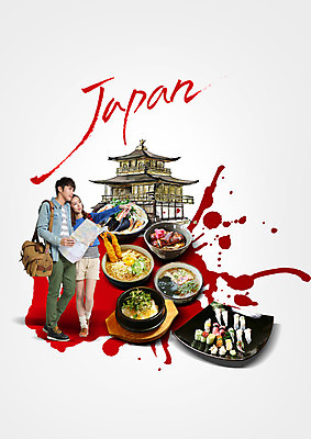 전신 PSD 편집이미지 커플 여자 남자 음식 서기 성인 두명 앞모습 일본 초밥 한국인 라멘 성인만 이미지편집 아시아 뷰포인트 관계 모션 사람 동양인 면류 일본음식 파일형식