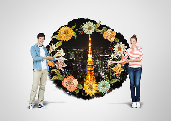 전신 PSD 서양인 외국인 편집이미지 여자 남자 꽃 서기 손짓 성인 두명 앞모습 일본 성인만 이미지편집 식물 아시아 뷰포인트 모션 사람 인종 파일형식