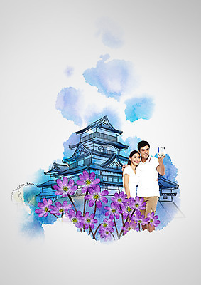 PSD 편집이미지 커플 여자 남자 여행 서기 미소 동양인 상반신 성인 두명 앞모습 일본 사진촬영 성인만 이미지편집 아시아 뷰포인트 관계 모션 표정 사람 인종 촬영 파일형식