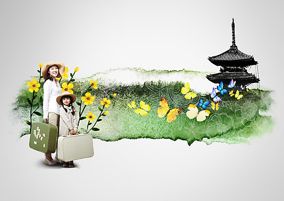 전신 PSD 편집이미지 여자 꽃 딸 어린이 여행 나비 엄마 서기 들기 성인 두명 옆모습 여행가방 일본 한국인 여자만 이미지편집 식물 아시아 뷰포인트 곤충 가방 가족 모션 사람 동양인 파일형식