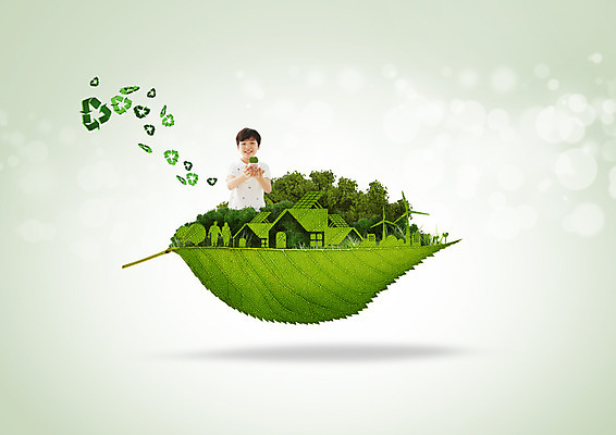 PSD 편집이미지 남자 어린이 나뭇잎 한명 서기 상반신 앞모습 환경 재활용 한국인 소년한명만 이미지편집 1 뷰포인트 잎 모션 사람 동양인 친환경 남자한명만 소년만 파일형식