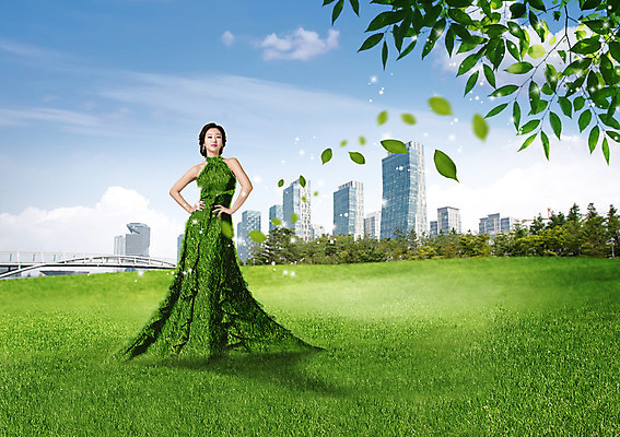 전신 PSD 편집이미지 드레스 여자 나뭇잎 한명 서기 잔디 성인 건물 앞모습 환경 한국인 녹색배경 성인여자한명만 이미지편집 식물 1 건축물 옷 뷰포인트 백그라운드 잎 모션 사람 동양인 초록색 여자한명만 성인여자만 파일형식