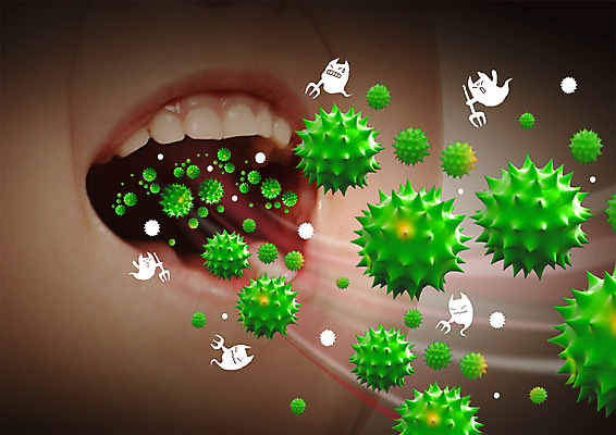 PSD 편집이미지 여자 의학 한명 앞모습 신체부위 입 바이러스 박테리아 이미지편집 1 뷰포인트 사람 파일형식