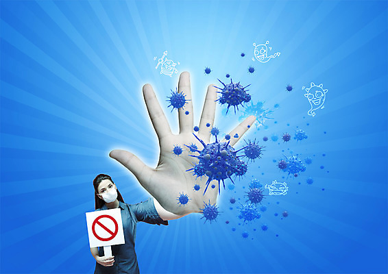 PSD 외국인 편집이미지 여자 의학 마스크 한명 서기 들기 상반신 앞모습 금지 바이러스 박테리아 이미지편집 1 뷰포인트 모션 사람 인종 파일형식