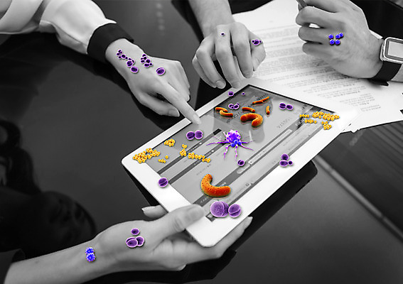 PSD 편집이미지 손 여자 남자 의학 들기 성인 두명 신체부위 태블릿 바이러스 박테리아 세균감염 이미지편집 모션 사람 전자제품 스마트기기 감염 파일형식