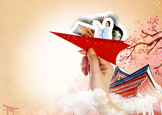 PSD 외국인 편집이미지 손 여자 들기 상반신 두명 신체부위 일본 기모노 종이비행기 성인여자만 이미지편집 아시아 모션 사람 인종 일본전통의상 종이접기 여자만 성인만 파일형식