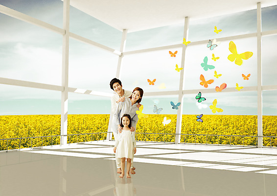 전신 PSD 편집이미지 여자 남자 딸 행복 어린이 나비 가족 엄마 서기 성인 앞모습 세명 30대 화목 한국인 아빠 유채 이미지편집 꽃 감정 뷰포인트 곤충 컨셉 관계 모션 사람 동양인 장년 파일형식