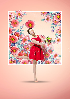 PSD 편집이미지 여자 꽃 꽃다발 포토일러 한명 서기 미소 들기 20대 성인 앞모습 빨간색 뷰티 한국인 성인여자한명만 이미지편집 식물 1 뷰포인트 컬러 모션 표정 사람 동양인 청년 여자한명만 성인여자만 파일형식