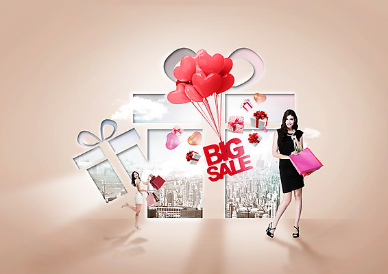 전신 PSD 서양인 외국인 편집이미지 여자 서기 들기 성인 두명 앞모습 쇼핑 쇼핑백 세일 하트 성인여자만 이미지편집 모양 뷰포인트 가방 모션 사람 인종 여자만 성인만 파일형식