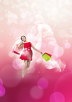 PSD 편집이미지 여자 한명 미소 들기 성인 앞모습 쇼핑 쇼핑백 점프 한국인 성인여자한명만 이미지편집 1 뷰포인트 가방 모션 표정 사람 동양인 여자한명만 성인여자만 파일형식