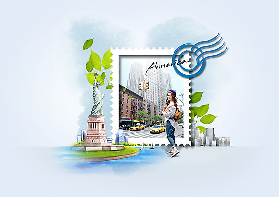 전신 PSD 편집이미지 여자 여행 나뭇잎 한명 서기 성인 옆모습 미국 한국인 자유의여신상 우표 성인여자한명만 이미지편집 1 뷰포인트 잎 북아메리카 모션 사람 동양인 세계문화유산 여자한명만 성인여자만 파일형식