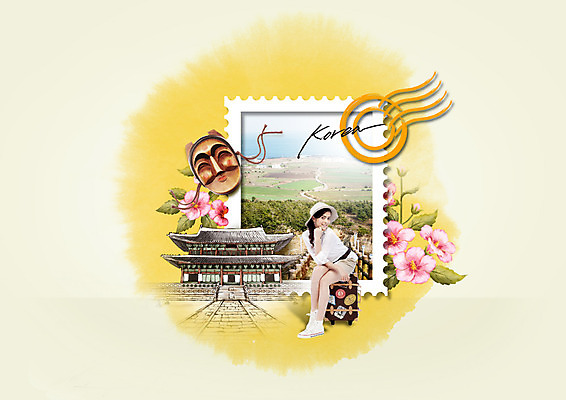 전신 PSD 서양인 외국인 편집이미지 여자 여행 한국 한명 앉기 성인 앞모습 탈 무궁화 우표 성인여자한명만 이미지편집 1 꽃 아시아 뷰포인트 모션 가면 사람 인종 여자한명만 성인여자만 파일형식